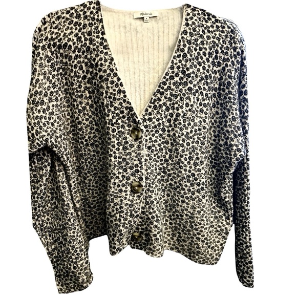 Madewell Sweaters - ✅ Madewell Black and White Floral Size L Patterned Cardigan
